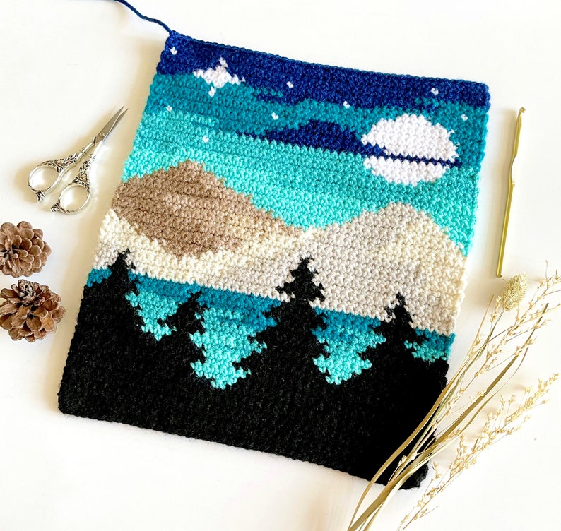 Crochet Pattern The Mini Mountainside Wall Hanging Mountain Wall Hanging Pattern Crochet Wall Hanging Pattern Instant Download PDF image 1