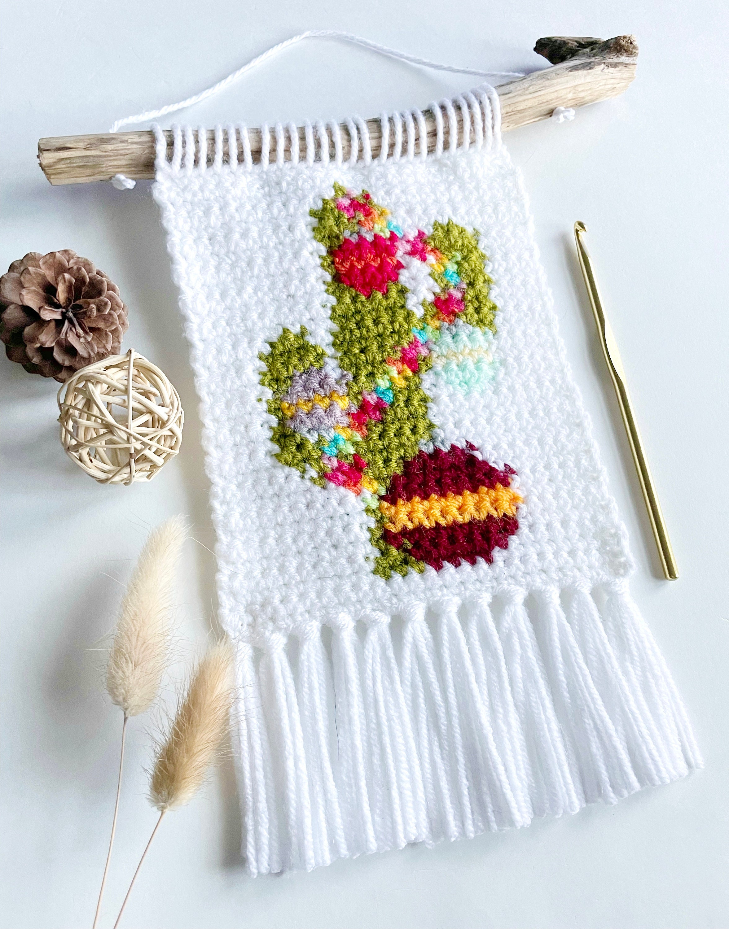 Crochet Pattern | The Teeny Weanie Christmas Cactus Wall Hanging | Wall Hanging Crochet Pattern | Christmas Crochet Pattern | PDF