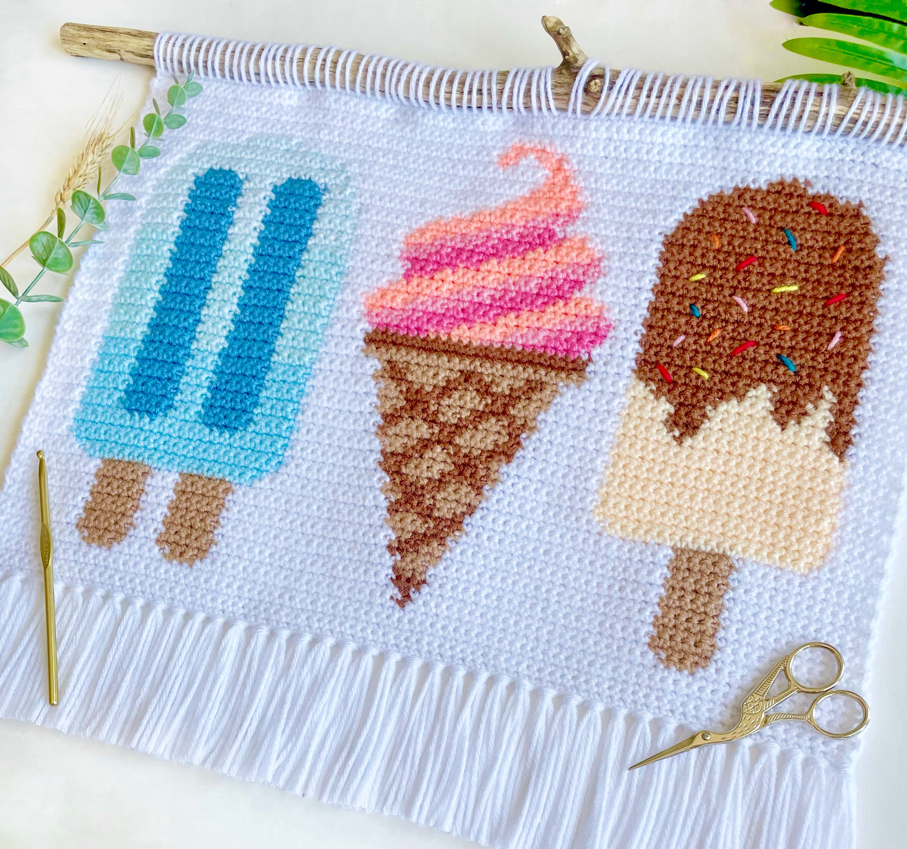 Crochet Pattern Ice Cream Party Wall Hanging Wall Hanging