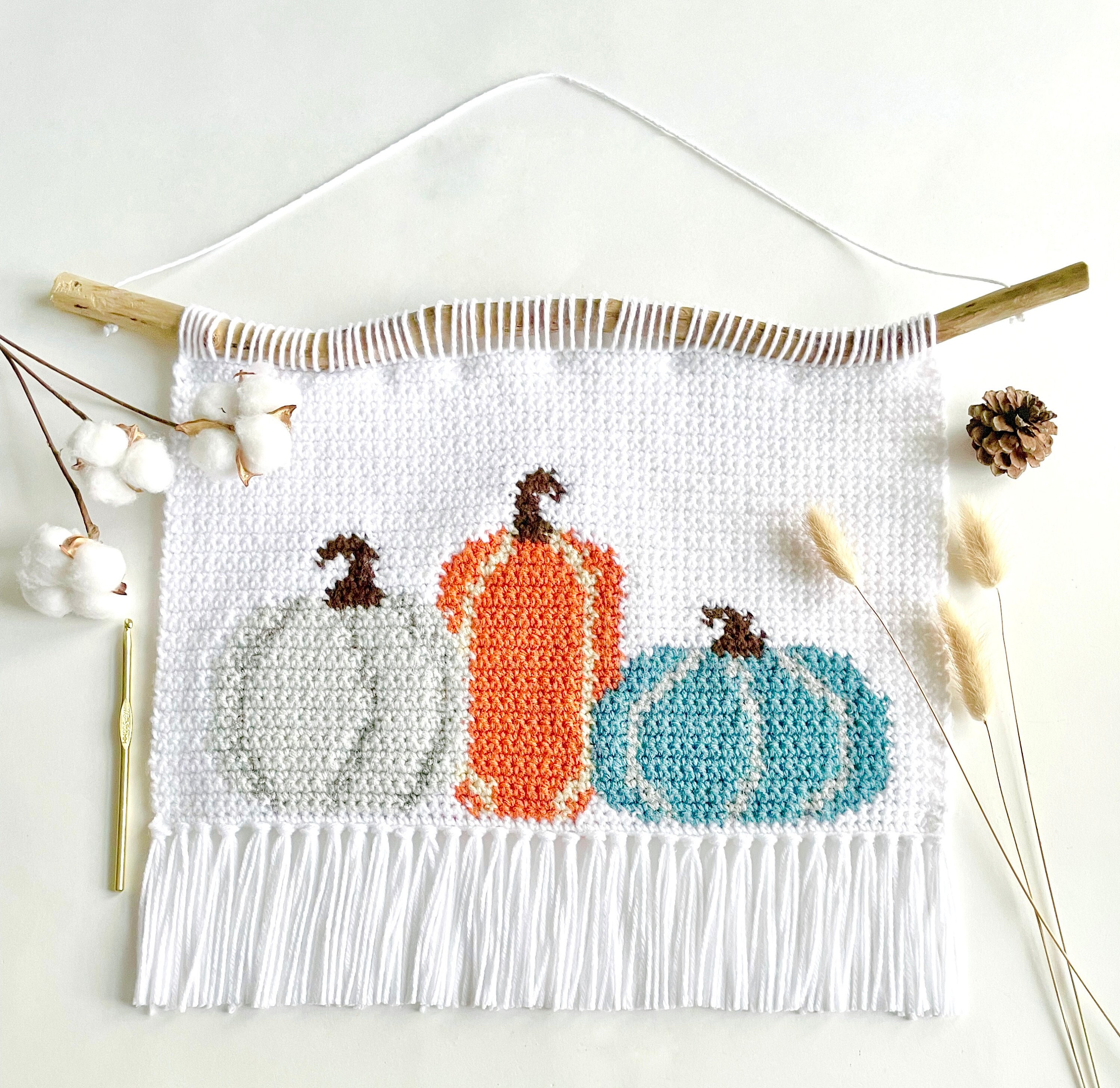 31 Framed Crochet Wall Art Patterns for Stylish, Handmade Decor 15 Crochet Pattern The Pumpkin Trio Wall Hanging Crochet