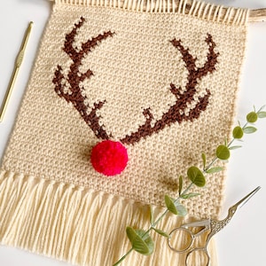Crochet Pattern | The Red Nosed Reindeer Wall Hanging | Wall Hanging Crochet Pattern | Reindeer Crochet Pattern | Christmas Crochet Pattern