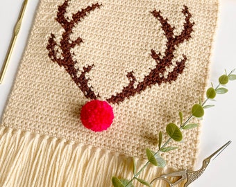 Crochet Pattern | The Red Nosed Reindeer Wall Hanging | Wall Hanging Crochet Pattern | Reindeer Crochet Pattern | Christmas Crochet Pattern