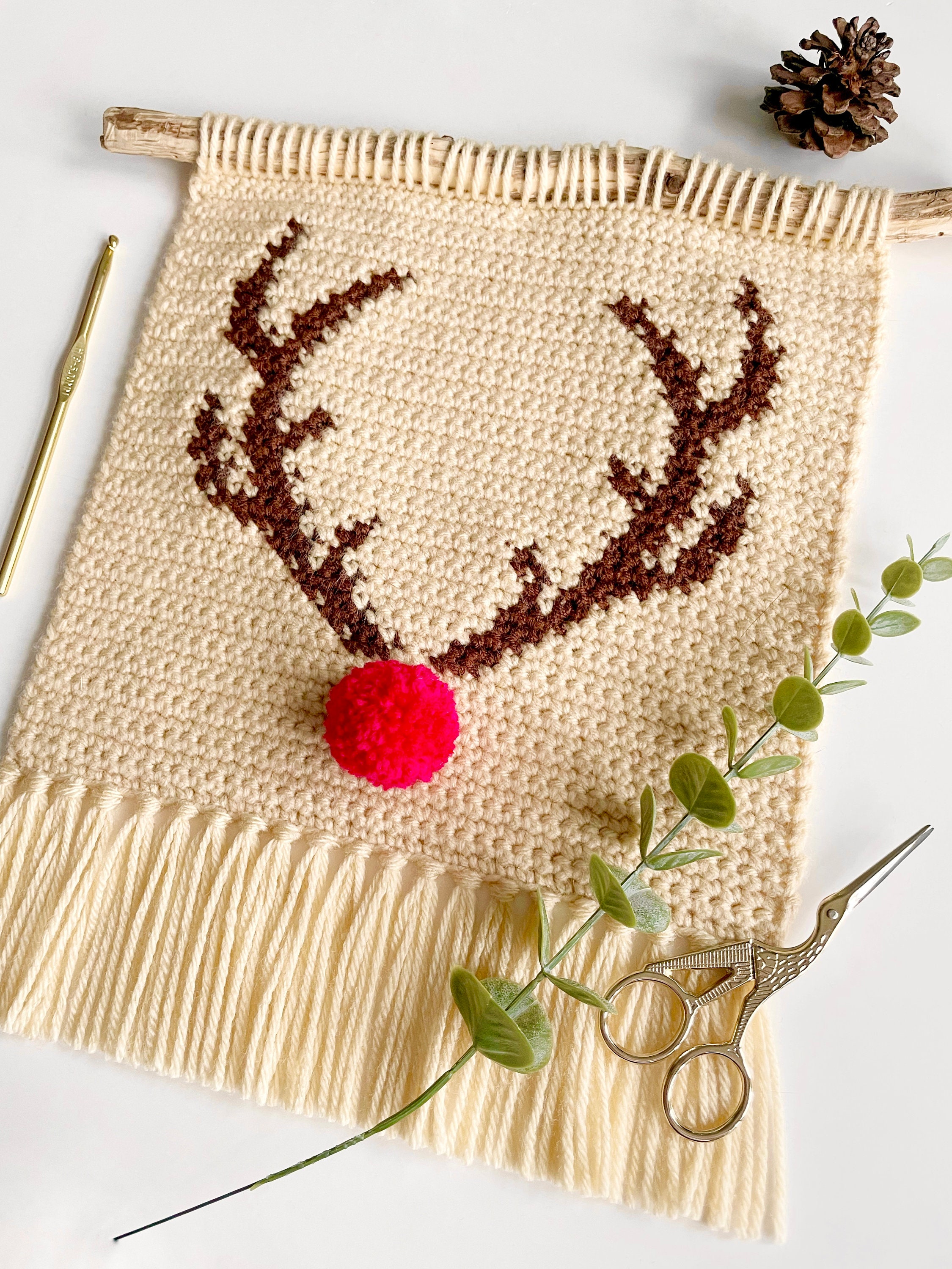 40 Reindeer Crochet Patterns: Add Homemade Warmth to Your Holiday Decor 14 Crochet Pattern The Red Nosed Reindeer Wall Hanging Wall