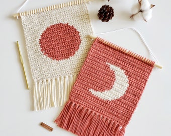 Crochet Pattern | The Sun and Moon Mini Wall Hanging Pattern | 2 Panel Wall Hanging | Sun and Moon Crochet Pattern | Instant Download | PDF