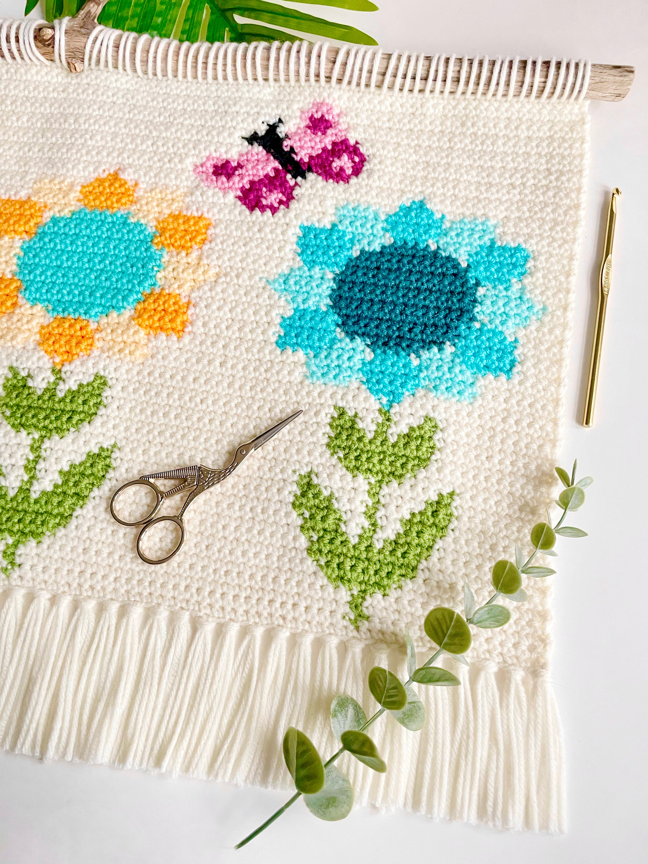 Crochet Pattern | the Flower Trio Wall Hanging | Crochet Wall Hanging ...