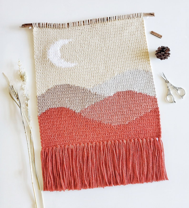 Moon Ridge Crochet Wall Hanging Pattern | Mountain Landscape (PDF)