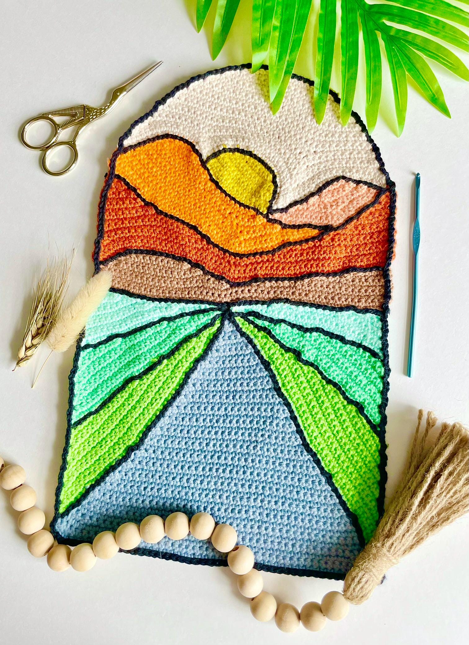 21 Stained Glass Crochet Patterns for Colorful Blankets, Squares, and More 3 Crochet Pattern Stained Glass Landscape Wall Hanging Free