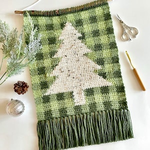 Crochet Pattern The Plaid Christmas Tree Wall Hanging Crochet Wall Hanging Pattern Crochet Plaid Pattern Instant Download PDF image 1