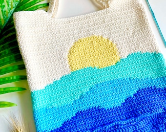 Crochet Pattern | The Seaside Bag Crochet Pattern | Crochet Bag Pattern | Crochet Tote Pattern | Crochet Beach Bag | Ocean Crochet Pattern