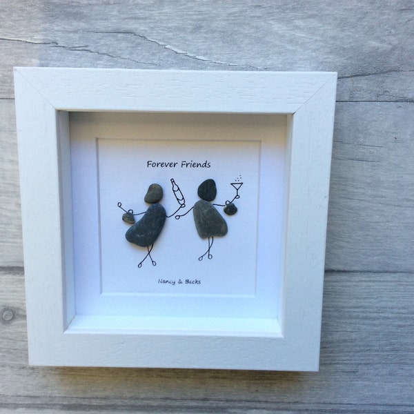 Pretty, personalised pebble art friendship gift, quirky handcrafted gift, best friends celebration gift, hug in a box, friends keepsake art