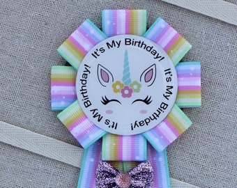 Unicorn Birthday Pin, Unicorn Birthday Corsage, Unicorn Party Pin, Rainbow Birthday Pin, Unicorn Rainbow Pin, Its My Birthday Pin, Unicorn