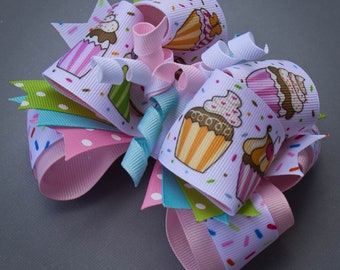 Birthday Hair Bow, Cupcake Hair Bow, Birthday Bow, Super Stacked Birthday Bow, 1st Birthday Bow, Happy Birthday Bow, Boutique Hair Bow