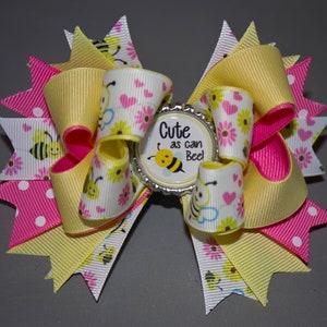 Cute As Can Bee Bow, Bee Bow, Bumble Bee Bow, Bee Birthday, Bee Party, Yellow and Pink Cute As Can Be Bow, Stacked Bows, Boutique Bows, Bows