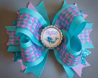 5" Personalized Mermaid Bow, Mermaid Bow, Mermaid Hair Bow, Mermaid Party, Mermaid Birthday, Large Mermaid Bow with Name, Mermaid Gift