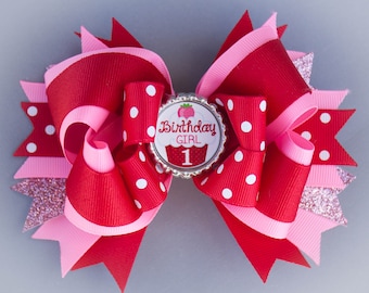 Personalized Birthday Bow, Birthday Girl Bow, Cupcake Bow, Birthday Bow, Birthday Hair Bow, Strawberry Party, 1st Birthday Bow