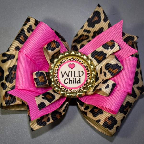 Wild Child Bow, Safari Bow, Animal Print Bow, Wild Child Boutique Style Hair Bow, Triple Stacked Bow, Hair Bows, Bows, Zoo Bow