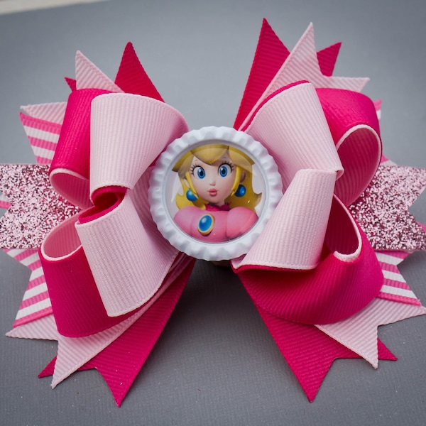 Princess Peach Bow, Princess Peach Hair Bow, Princess Peach Birthday, Princess Peach Party, Mario Kart Bow, Super Mario Party, Mario Peach