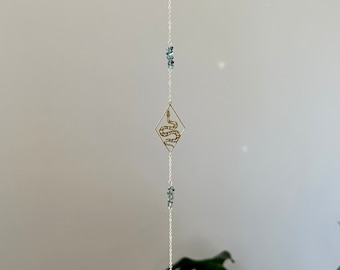 Snake Suncatcher with glass midnight blue beads, Crystal home decor