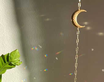 Moon Sun catcher, brass wall hanging, prism rainbow maker