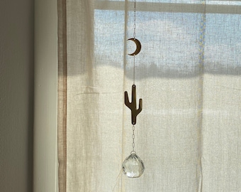 Cactus Moon sun catcher, desert inspired, window ornament, prism rainbow maker