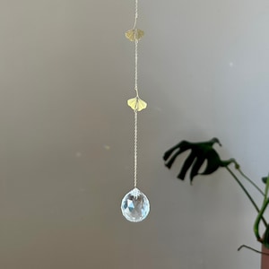 Ginkgo Leaf Suncatcher, Brass Wall Hanging, Floral Nature Decor