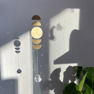 Moon Phase Wall hanging suncatcher, Abstract Brass Circles, phases of the moon cycle image 1