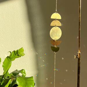 Moon Phase Wall hanging suncatcher, Abstract Brass Circles, phases of the moon cycle image 3