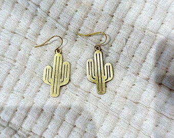 Boucles d'oreilles Cactus, bijoux occidentaux, boucles d'oreilles en laiton