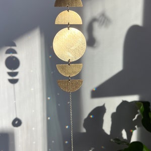 Moon Phase Wall hanging suncatcher, Abstract Brass Circles, phases of the moon cycle image 2