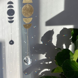 Moon Phase Wall hanging suncatcher, Abstract Brass Circles, phases of the moon cycle image 4
