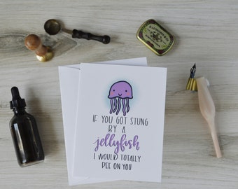 Jellyfish I'd Pee On You Funny Love Greeting Card, Blank Inside