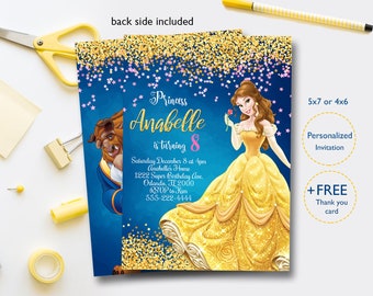 beauty and the beast invitations etsy