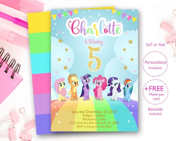 Little Pony Invites My Little Pony Invitationpony Rainbow Etsy
