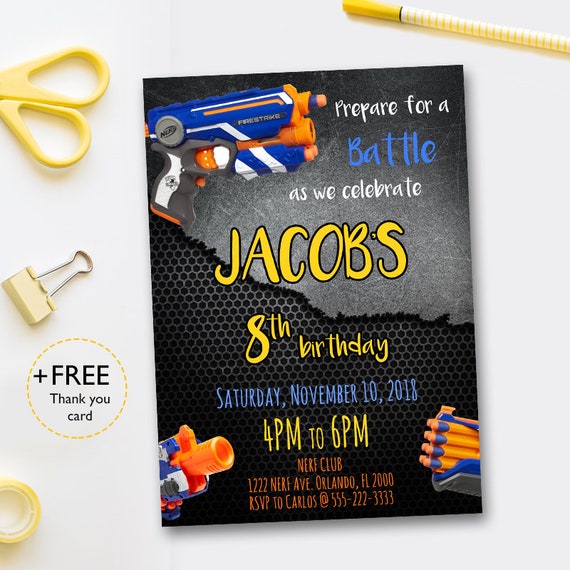 Nerf Birthday Invitation Nerf Gun Invitation Nerf Party Etsy