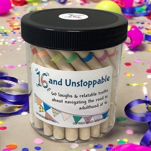 16 and Unstoppable – 16th Birthday Affirmation Jar, 60 Fun & Empowering Messages for Teen Girls, Sweet Sixteen Gift, Confidence Boost Jar
