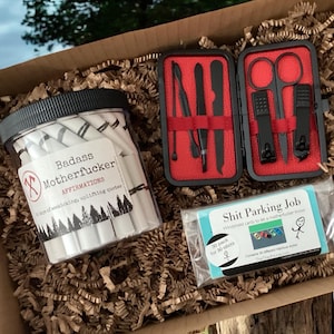 Steel Grey Badass Motherfucker Super Mini Gift Box – Limited Edition | Bold Affirmations, Grooming & Hilarious Payback