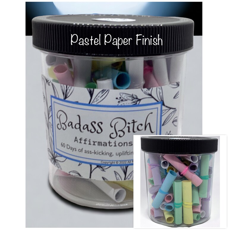 SALE-Badass Bitch Daily Affirmation Jar-60 Days of Ass-Kicking Uplifting Quotes for Strong Women Fun Motivational Gift Pastel Color Palatte