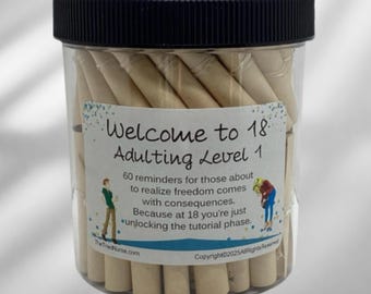 18th Birthday Affirmation Jar | Welcome to 18 – Adulting Level 1 | Adulthood Humor Affirmation Jar | Fun Gifts for Turning 18 | Unisex