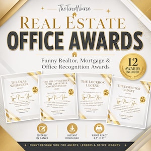 Real Estate Office Awards | 12 Editable Canva Templates | Funny Realtor & Mortgage Printable Certificates | Instant Download