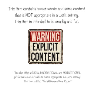 May include: A square sign with a distressed, vintage-style border featuring a red banner at the top with the word WARNING in white, followed by the words EXPLICIT CONTENT in large black capital letters on a cream-colored background.