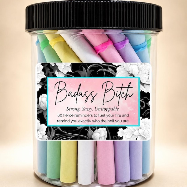 Badass Bitch Jar | 60 Fierce Reminders for Strong Women | Funny Gift for Best Friend, Sister, Wife or Mom | Birthday Gift for Her