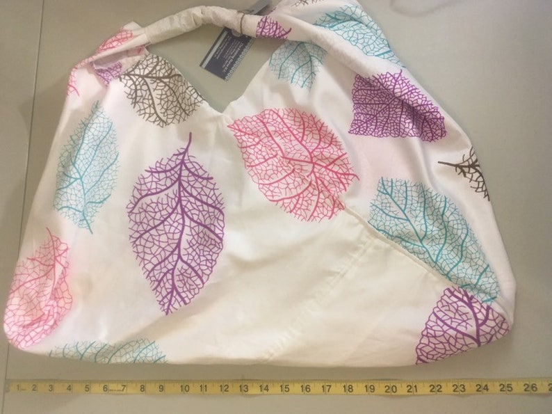 White Rainbow Leaf Print Origami Bag Farmer/'s Market Bag Tote