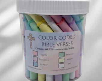 Color-Coded Bible Verse Jar – 60 NIV Scripture Affirmations, Color Scrolls by Emotion, Christian Encouragement Gift, Faith-Based Inspiration
