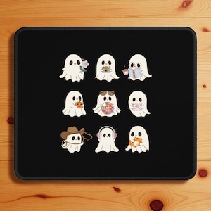 Cute Ghosts Mouse Pad | 9 Cartoon Ghost Personalities | Funny Halloween Desk Mat | Anti-Slip Gaming or Office Mousepad