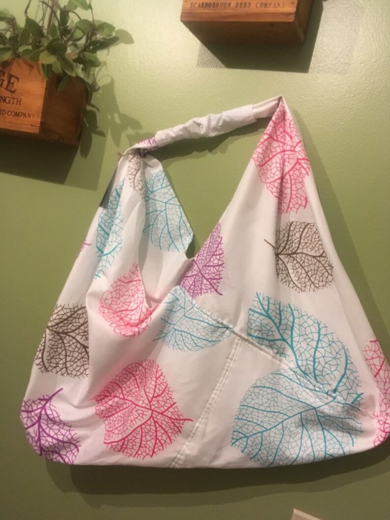 White Rainbow Leaf Print Origami Bag Farmer/'s Market Bag Tote