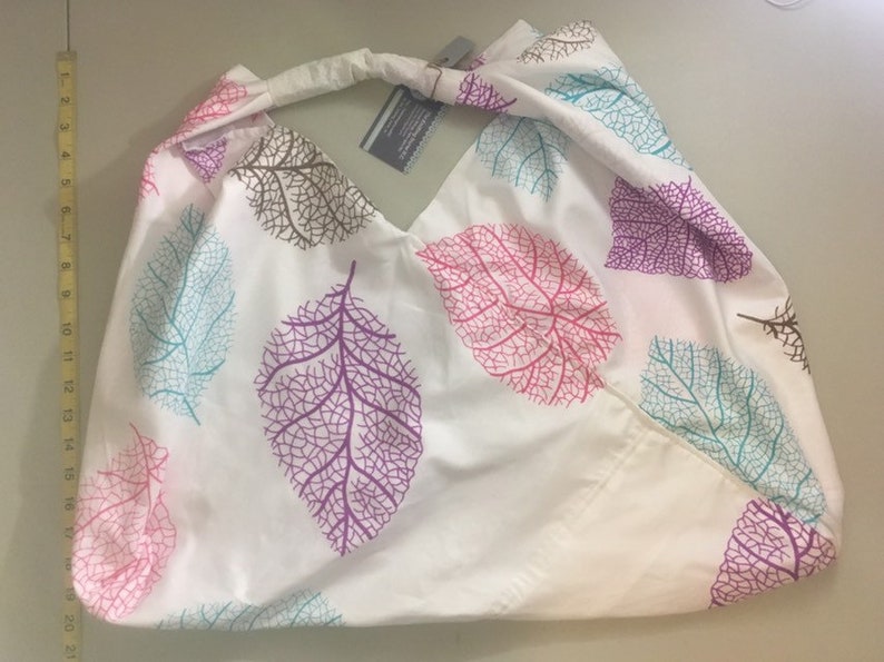 White Rainbow Leaf Print Origami Bag Farmer/'s Market Bag Tote