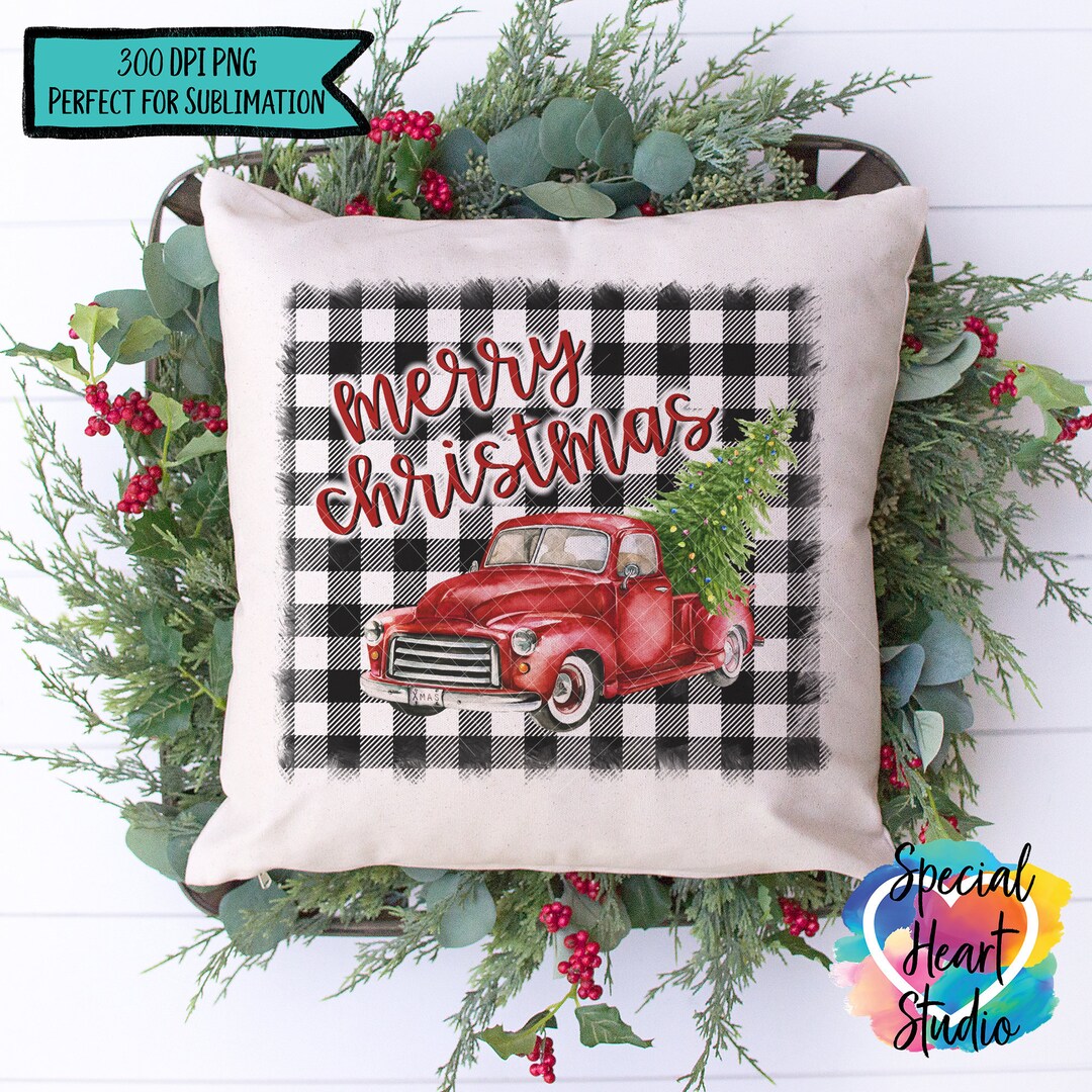 Christmas Sublimation - Merry Christmas Red Truck Buffalo Plaid - 300 ...