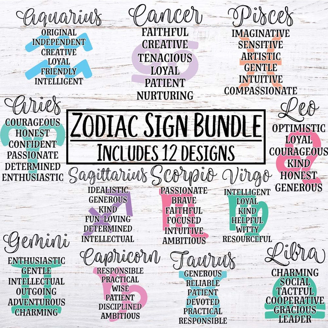Zodiac Sign Bundle SVG, Zodiac, Astrology, Birthday, Star