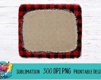 Sublimación de Navidad - Buffalo Plaid Burlap Frame - 300 DPI - PNG - Descarga instantánea - Navidad PNG - Descarga de Navidad descarga de sublimación de Navidad