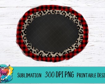 Sublimación de Navidad - Buffalo Plaid Leopard Oval Frame - 300 DPI - PNG - Descarga instantánea - Navidad PNG - Descarga de Navidad descarga de sublimación de Navidad